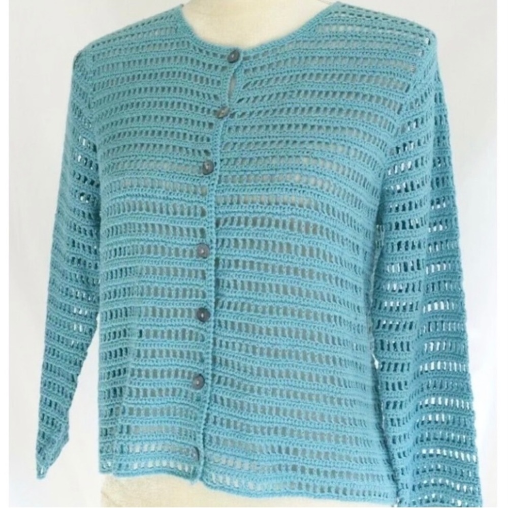 NEW WITH TAG Norton mcnaughton crocheted knit cardigan sweater Light blu…